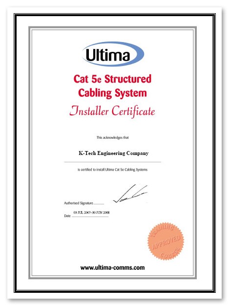 Ultima Cat 5e Structured Cabling System Installer Certificate